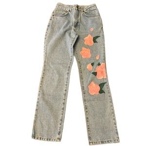 The Ragged Priest Women’s Size 28 Lightwash Pink Floral Painted Jeans